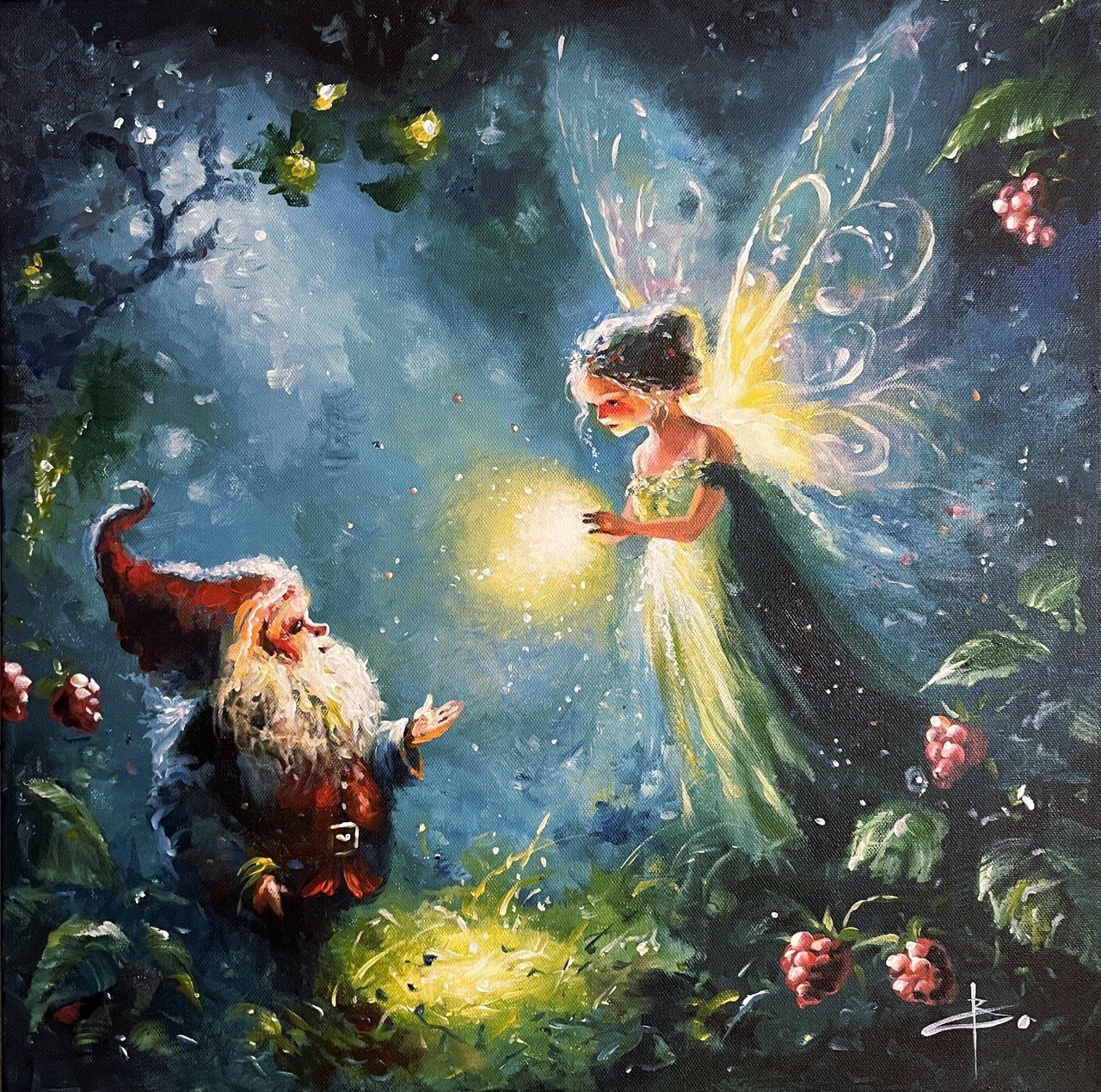 Fairy and Gnome — Original Acrylic Painting by Vincent Scurro