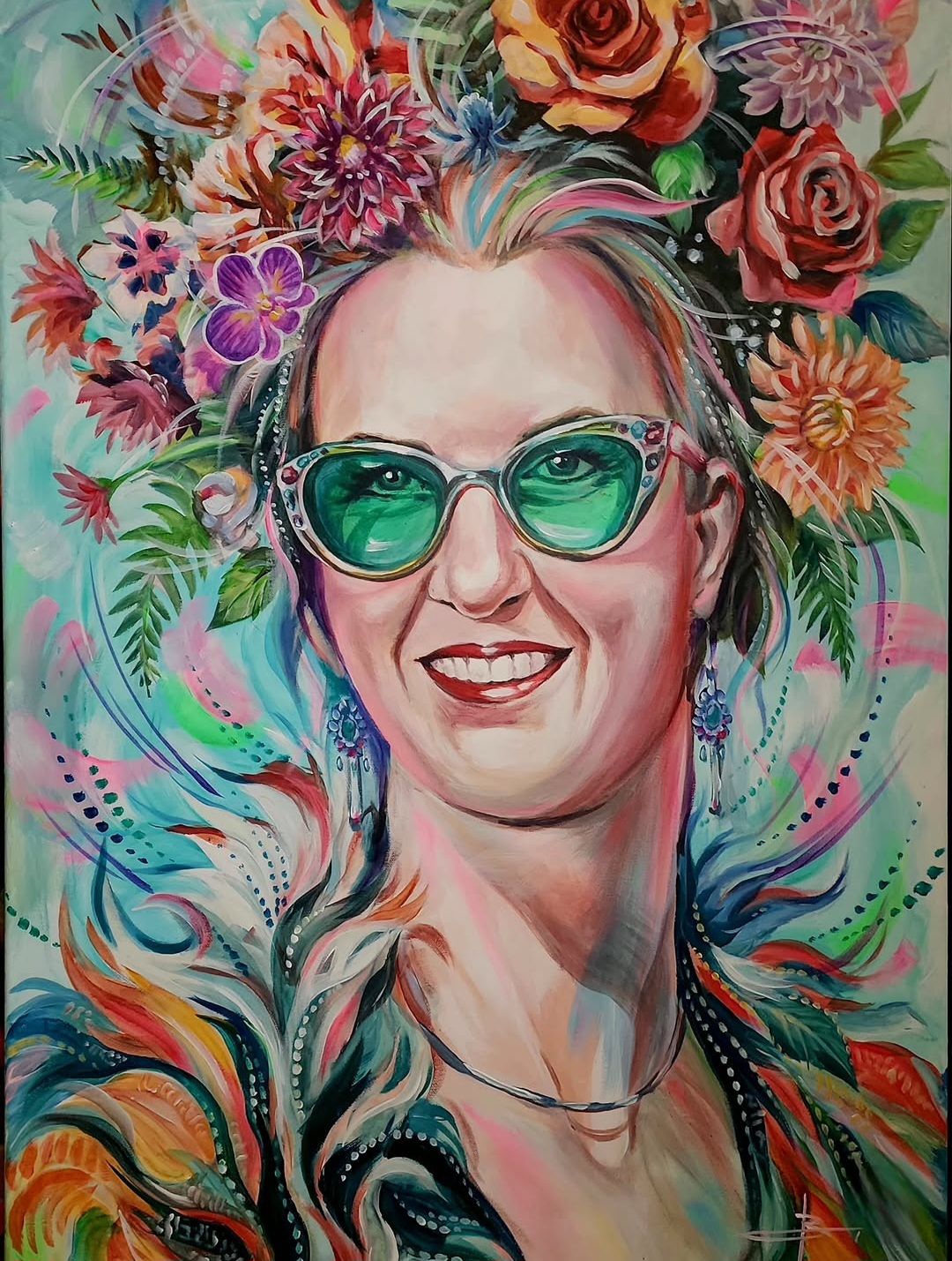 Custom Floral Portrait — Commissioned Painting by a Local Las Vegas Artist, 24x30