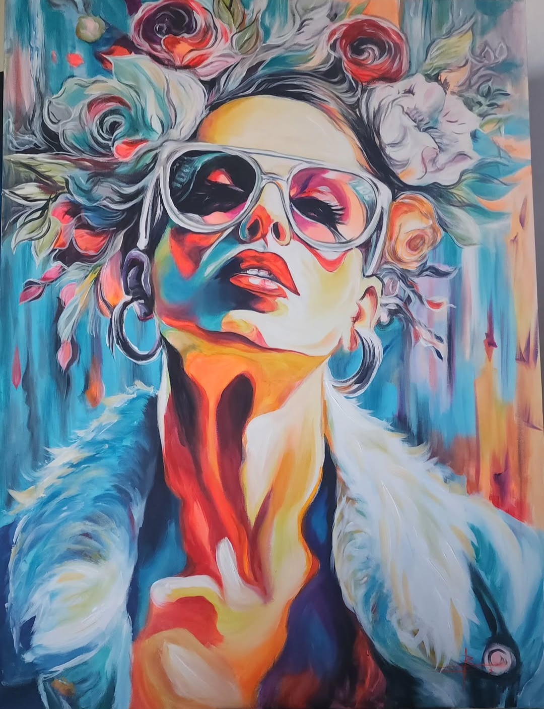 Custom Color-Block Portrait — Commissioned Oil Painting by a Local Las Vegas Artist, 24x36